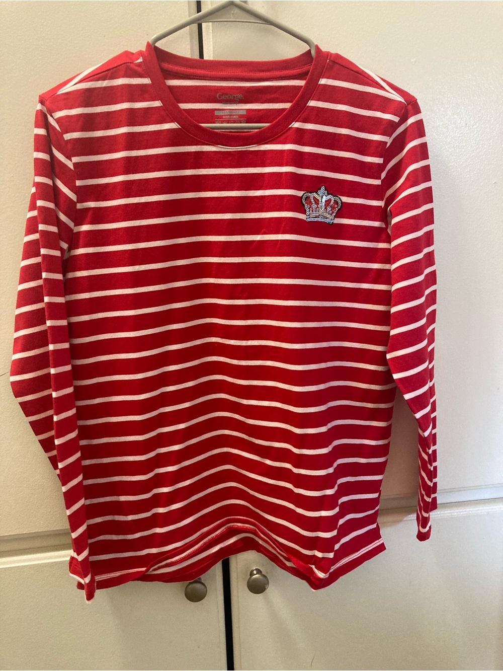 George Red & White Striped Long-Sleeve Tee with Crown Patch